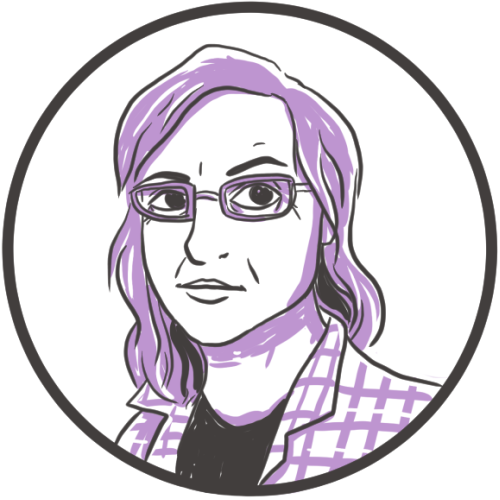 Icon for Julie Campbell, featuring a woman in a checked shirt and glasses with long hair.